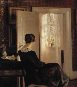 Interior Med Kunstnerens Hustru Ved Vinuet by Carl Vilhelm Holsoe