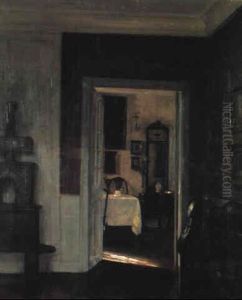 Interior Fra En Stue Med Kakkelovn Og Musikinstrumenter by Carl Vilhelm Holsoe