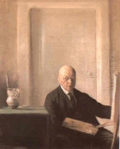 Portrait Of The Artist Seated At An Easel by Carl Vilhelm Holsoe