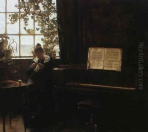 Girl Knitting By The Window by Carl Vilhelm Holsoe