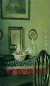 Interior Med Frugtskal, Terrin, Kande Og Lysestage Pa Et Bord by Carl Vilhelm Holsoe