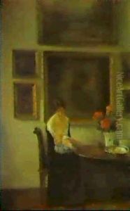 Interior Med Moder Der Ammer Sit Barn by Carl Vilhelm Holsoe