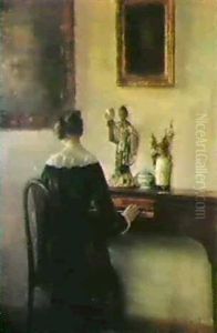 Interior Med Ung Pige Ved Spinettet by Carl Vilhelm Holsoe