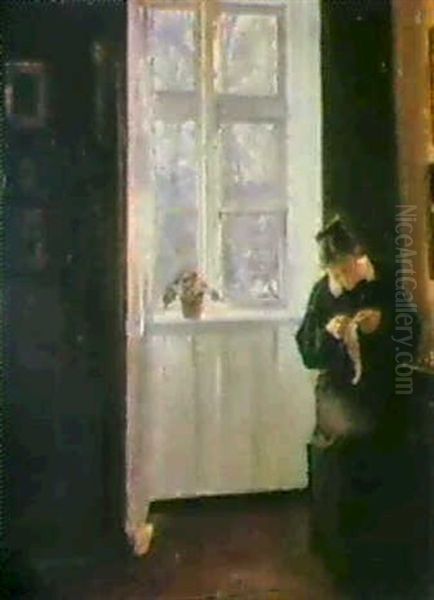 Interior Med Ung Pige,                                      Der Syr Ved Et Vindue - view 1