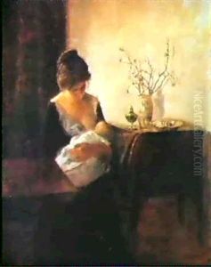 Interior Med Mor, Der Ammer Sit Barn by Carl Vilhelm Holsoe
