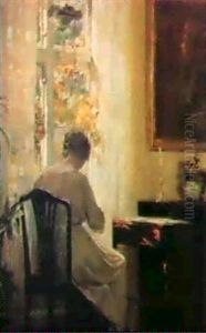 A Woman In An Interior. by Carl Vilhelm Holsoe