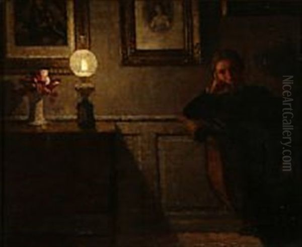 Interior With The Artist's Wife In The Glow Of A Lamp - view 1