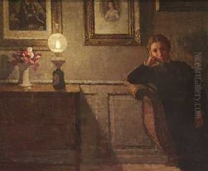 Interior Med Kunstnerens Hustru, Lampelys by Niels Holsoe