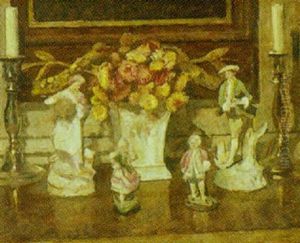 Opstilling Med Figur Og Blomster Opstilling Med Figur Og Blomster