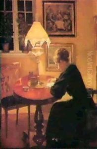 Reading By Lamplight. by Niels Holsoe