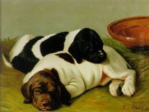 Sovande Hundvalpar by Johan-Gustaf von Holst
