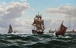 Sailing Ships Off The Coast Of Elsinore Castle by Laurits Bernhard Holst