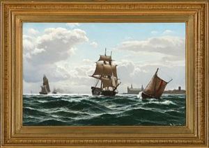 Sailing Ships Off The Coast Of Elsinore Castle