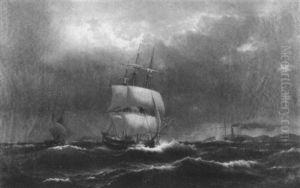 Ship And Other Vessels Along A Coast / The Storm Has Passed by Laurits Bernhard Holst