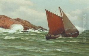 Marine Med Fiskerbad Ud For Klippekyst by Laurits Bernhard Holst