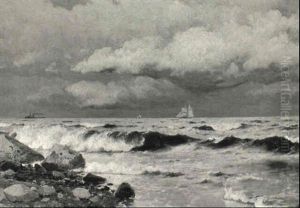 Marine Med Skib Ud For Kysten by Laurits Bernhard Holst
