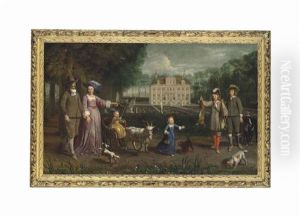 Group Portrait Of A Family, Traditionally Identified As Reynier Pauw And His Wife, Adriana, With Their Four Children Before Westwijk House by Cornelis Holsteyn