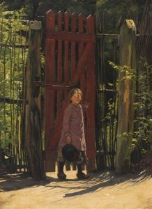 Scenery With A Little Girl At A Red Gate by Sophie Holten