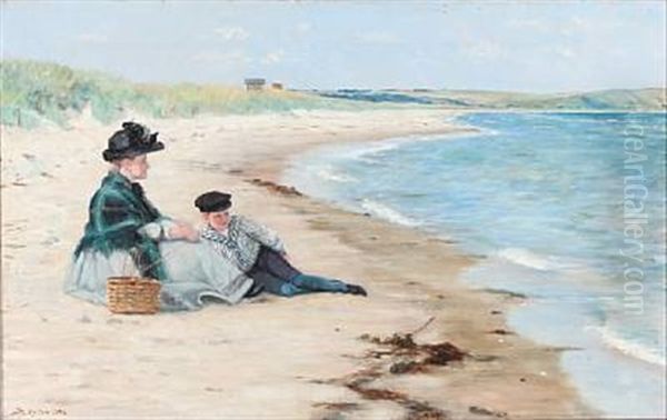 Beach Scene With A Mother And Her Son - view 1