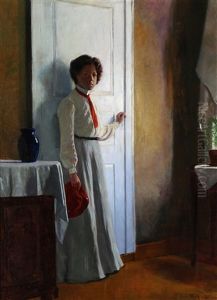 Interior With A Woman Wearing A Red Hat And Tie Interior With A Woman Wearing A Red Hat And Tie