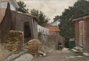 Woman Walking In A Small Town by Wilhelm Holter