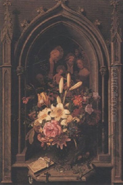 Stilleben Mit Blumenstrauss Vor Gotischer Nische - view 1