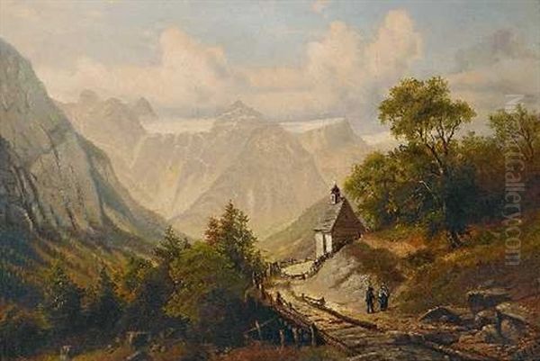 Gebirgslandschaft Mit Kapelle Und Figurenstaffage - view 1