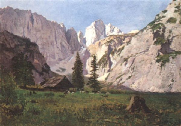Gebirgslandschaft Mit Almhutte Und Weidevieh - view 1
