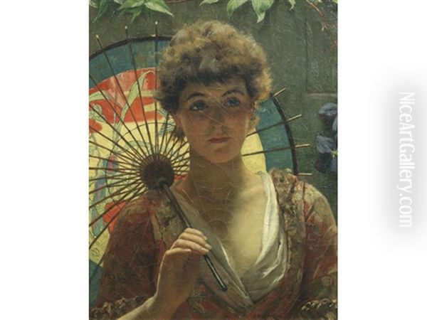 Portrait Of A Beauty With A Chinese Parasol - view 1