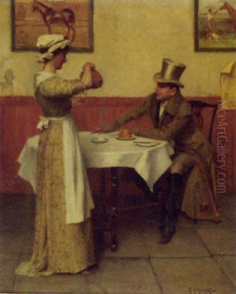 Maid Pouring A Drink For A Gentleman - view 1