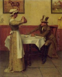 Maid Pouring A Drink For A Gentleman by Rowland Holyoake