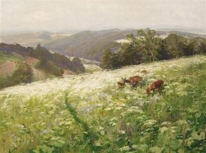 Weite Eifellandschaft Mit Rotwild Auf Der Sommerwiese by Albert Holz
