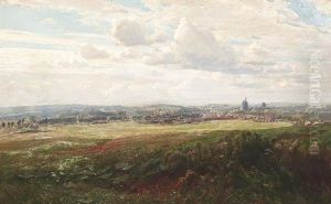 Panoramablick Uber Weite Felder Auf Eine Stadt In Suddeutschland (?) by Albert Holz