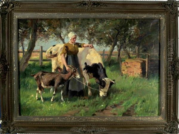 Magd Mit Kuh Und Ziege Auf Der Weide - view 1