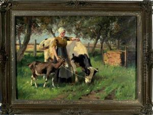 Magd Mit Kuh Und Ziege Auf Der Weide by Johann Daniel Holz