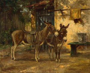 Zwei Esel Vor Einem Bauernhaus by Johann Daniel Holz