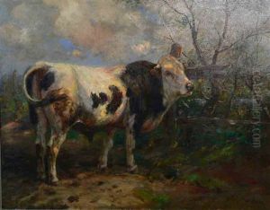 Junger Stier An Weidezaun by Johann Daniel Holz