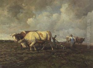 Bauern Mit Ochsengespannen Beim Pflugen by Johann Daniel Holz