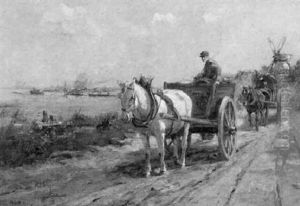 Pferdefuhrwerke Und Muhle Am Niederrhein by Johann Daniel Holz