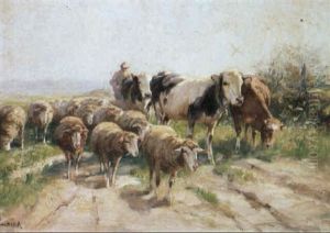 Hirte Mit Kuh- Und Schafherde by Johann Daniel Holz