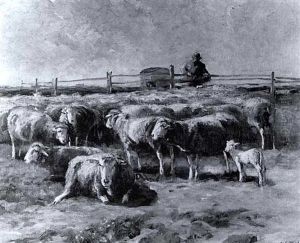 Schafherde Vor Einem Weidegatter by Johann Daniel Holz