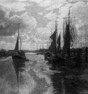 Niederrheinlandschaft Mit Aalschockern Im Abendlicht by Carl Holzapfel
