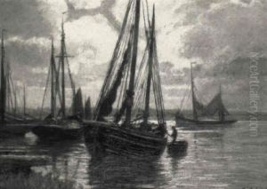 Fischerboote Am Flusufer by Carl Holzapfel