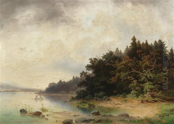 Fishermen On A Lake At Dusk - view 1