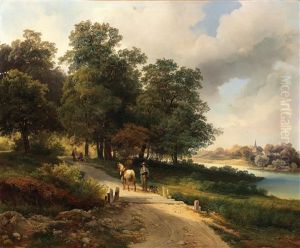 Hunters Meeting By The River by Josef Holzer