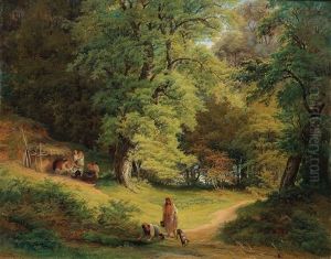 Waldlandschaft Mit Figurlicher Staffage by Josef Holzer