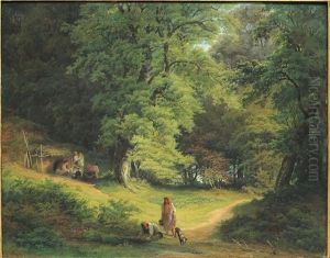 Zigeunerlager In Einer Waldlichtung by Josef Holzer