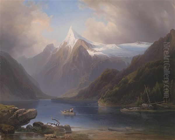 Gebirgssee Mit Blick Auf Schneebedeckte Berge - view 1