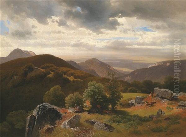 Weite Gebirgslandschaft Mit Jager - view 1
