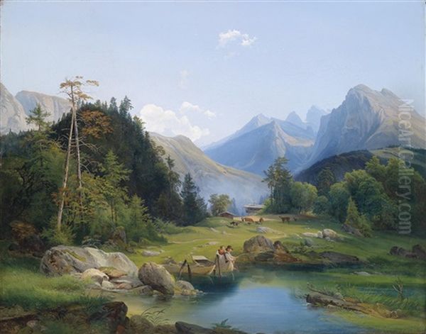 Gebirgslandschaft Mit Figurlicher Staffage - view 1